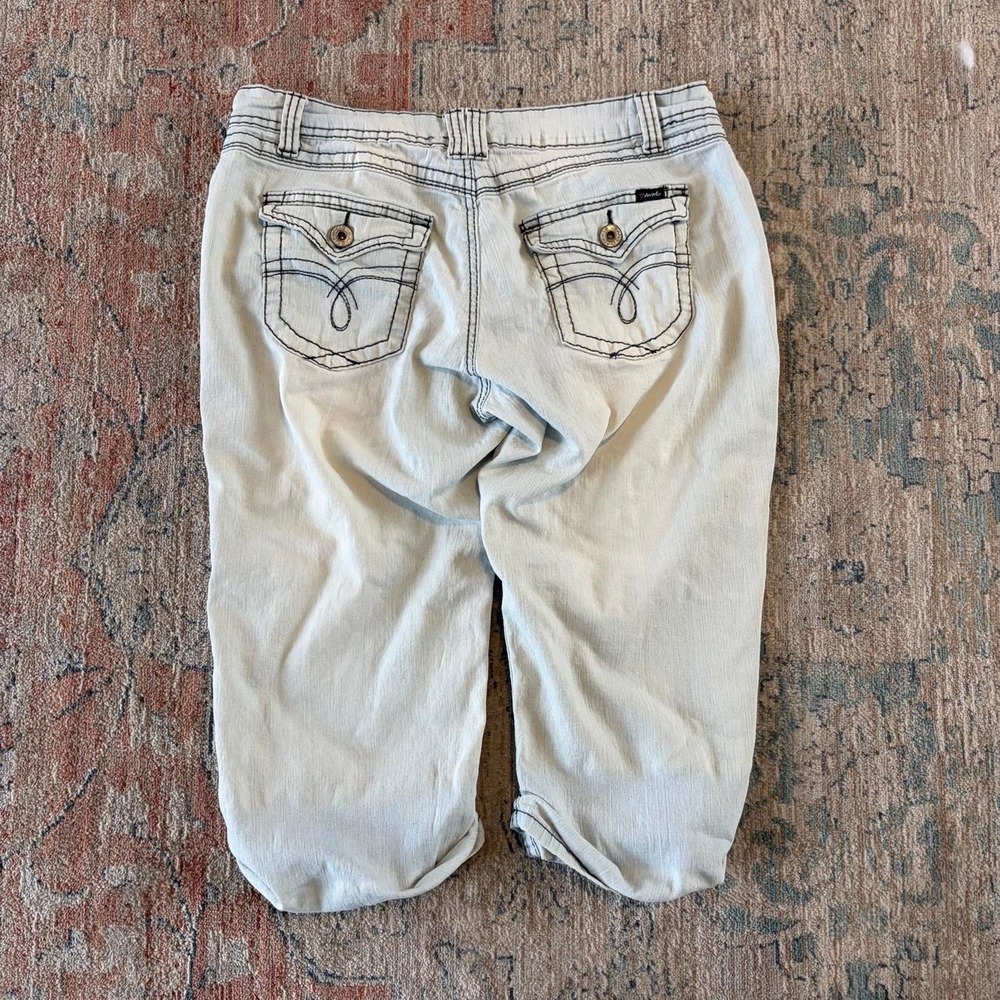 Angels Jeans Womens Size 13 Cream Low Rise Capri Denim Black Contrast Stitch Y2K - Picture 3 of 6